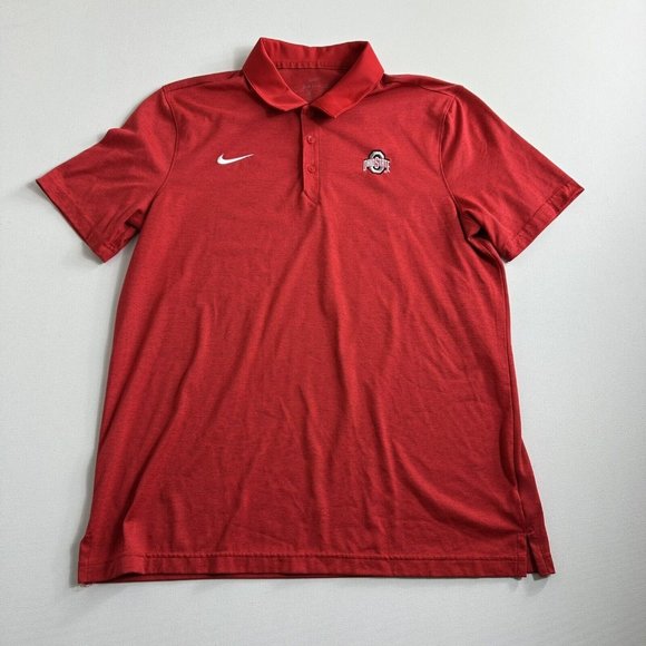 Nike Ohio State Dri-Fit Mens Red Short Sleeve Polo Shirt Buckeyes‎ Size Large - Picture 1 of 9